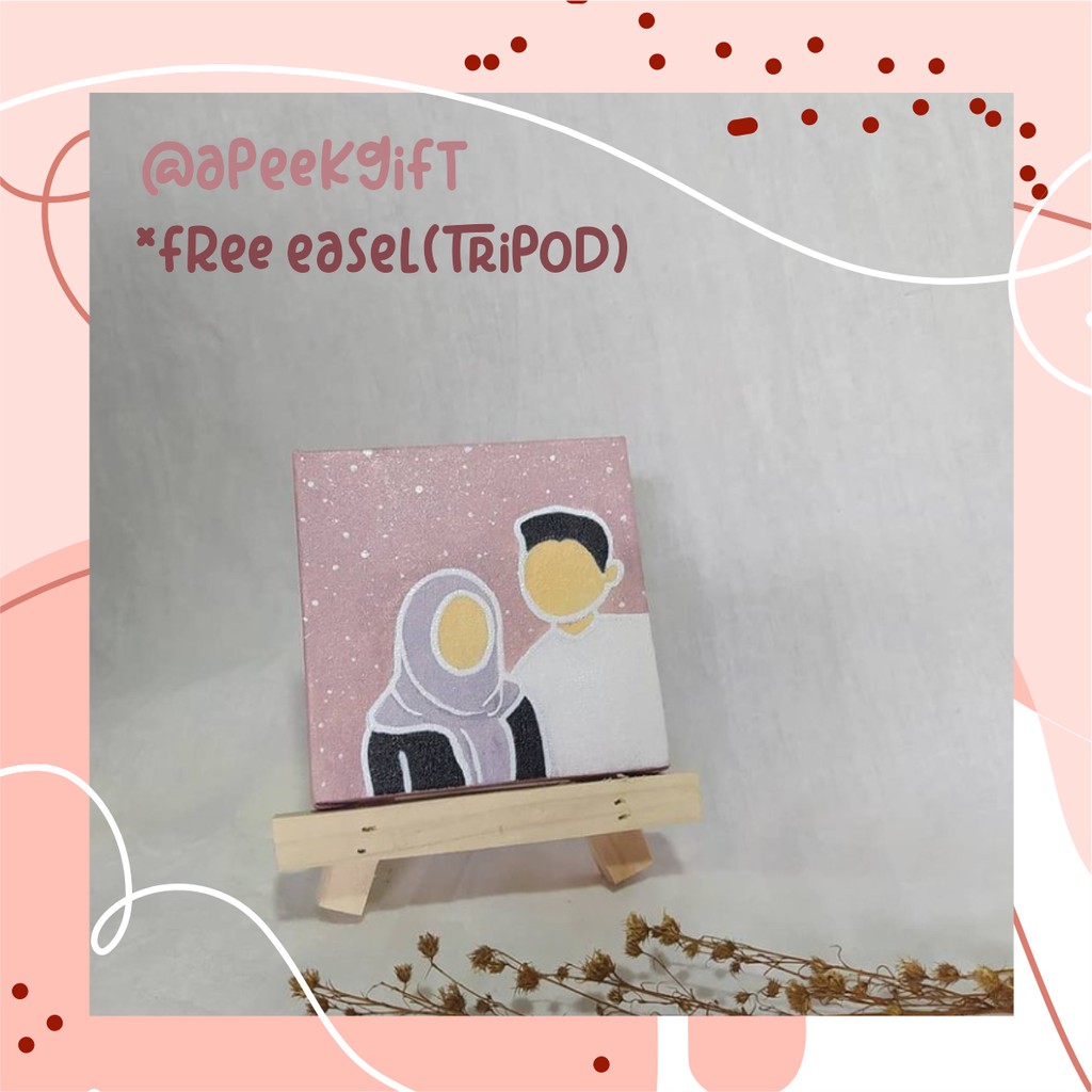 Lukisan Kanvas Mini Kustom(10x10) Kado Ulang Tahun Wisuda/ Custom Painting Mini Canvas (free tripod)