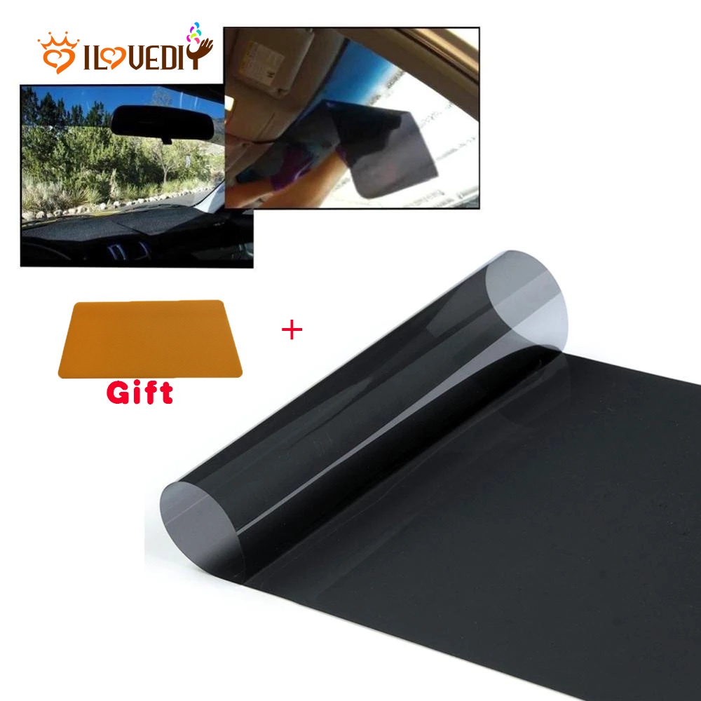 1 Set Kaca Film Pelindung Matahari UV 5% Ukuran 1.5m X 20cm Dengan Scraper Warna Hitam Transparan Untuk Mobil