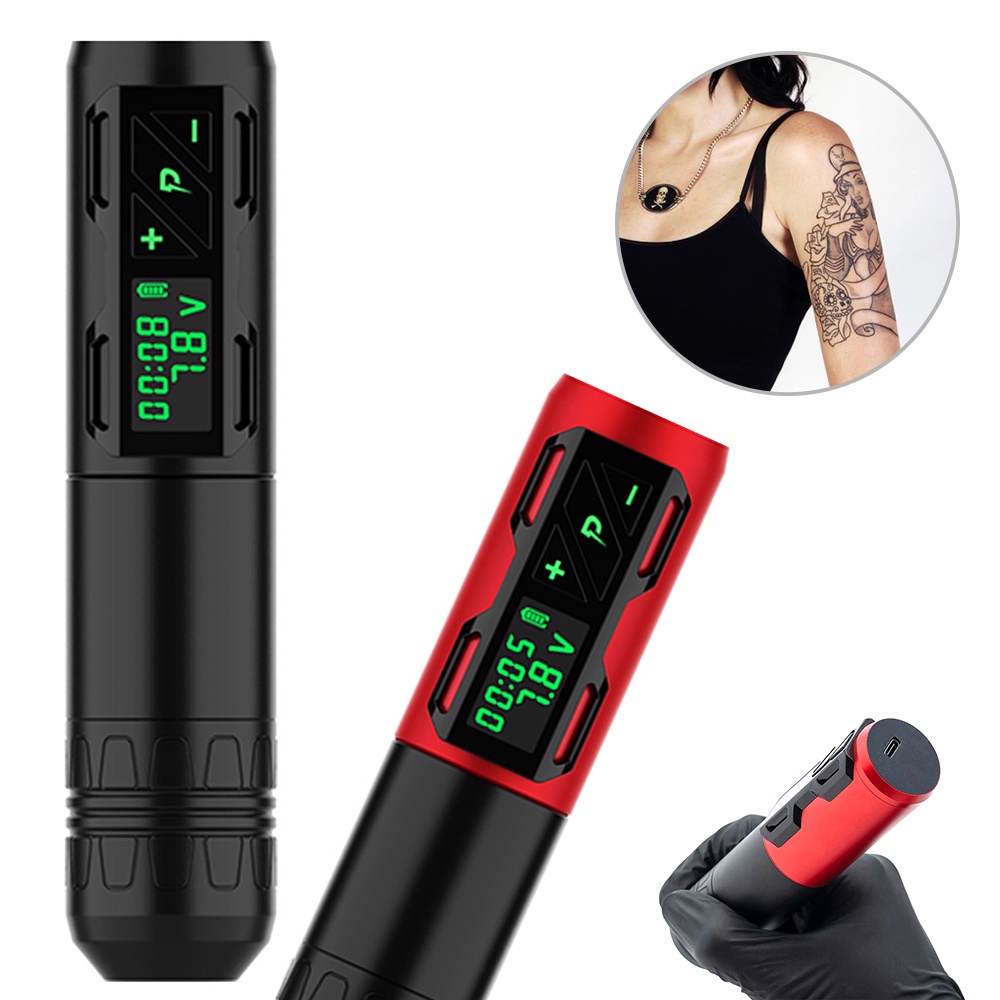 Wireless Tattoo Pen Machine Tattoo Rotary Machine Set LED Screen Tattoo Gun 1800mAh Wireless Battery