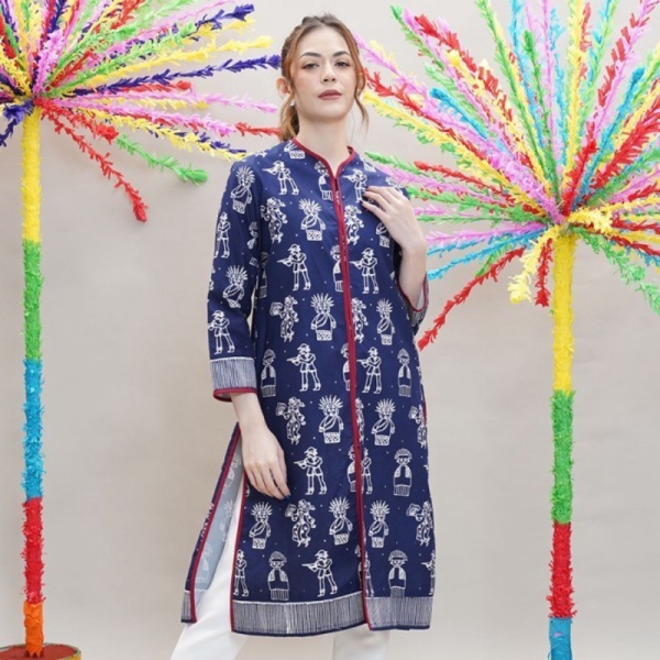 Dijual NONA RARA - Ayala Betawi Blue T0900 Baju atasan blouse batik wanita - 2L Berkualitas