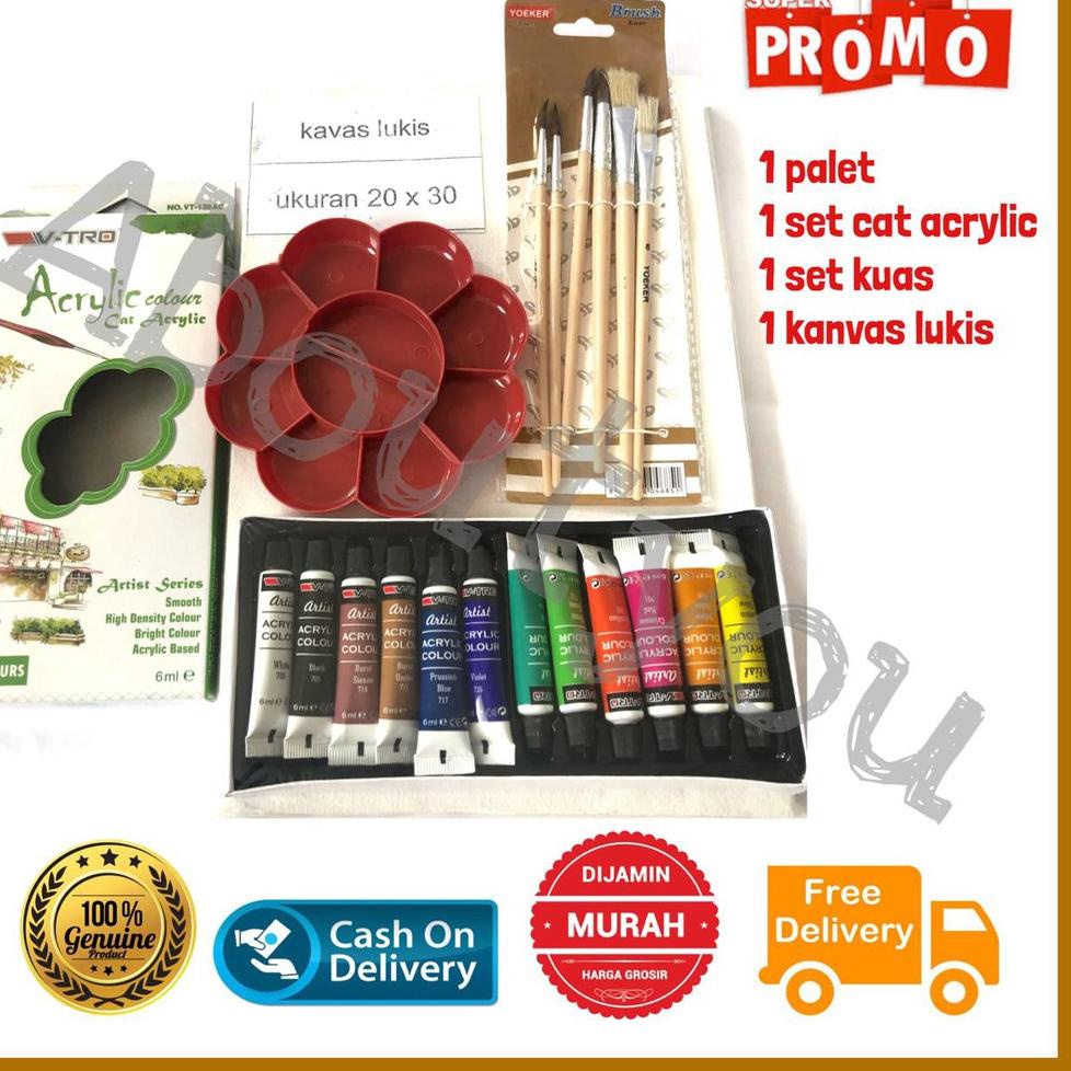 

(PROMO YPA41) PAKET LUKIS KOMPLIT 4 in 1 KANVAS Besar Cat Akrilik Palet Kuas Set Melukis Lengkap ✴