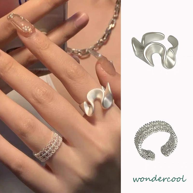 Cincin Renda Zirkon Gelombang Matte Pembukaan Cincin Sederhana Wanita yang Dapat Disesuaikan-Won