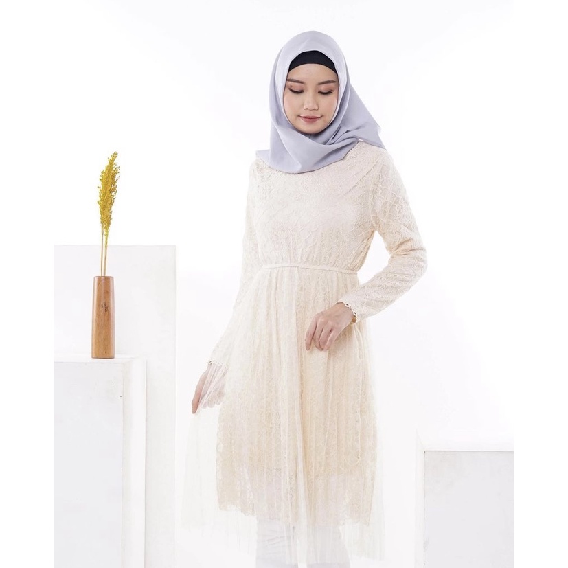 Midi Brokat Elegant Dress / Long Tunik Brukat Import Mewah