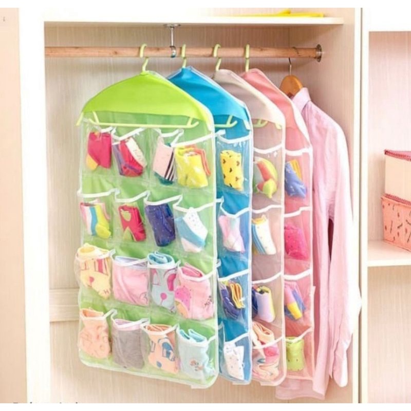 MJ88 STORAGE GANTUNGAN 16 KANTONG HANGER ORGANIZER SERBAGUNA POUCH / GANTUNGAN TEMPAT KAOS KAKI ANAK / GANTUNGAN CELANA DALAM MULTI FUNGSI SUPER MURAH