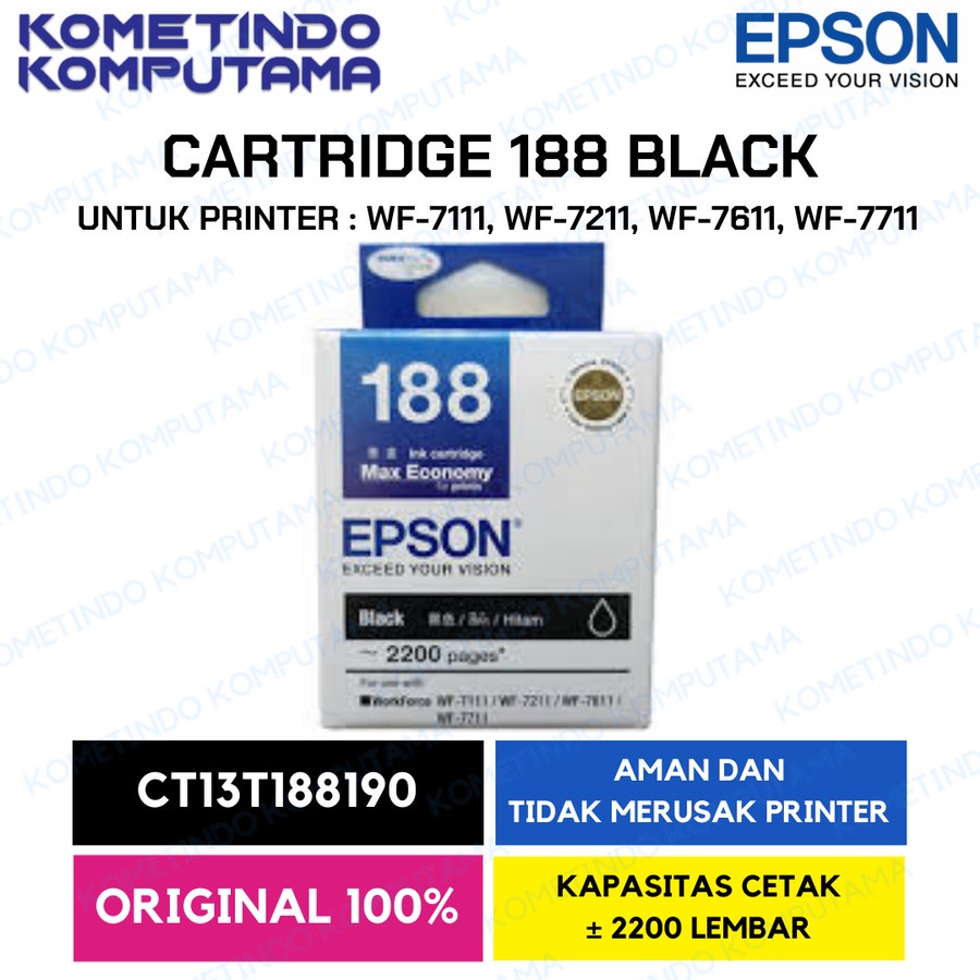 T188 Black Tinta Catridge Epson - WF7111 / WF7211 / WF7611 / WF7711 / 100% Original C13T188190