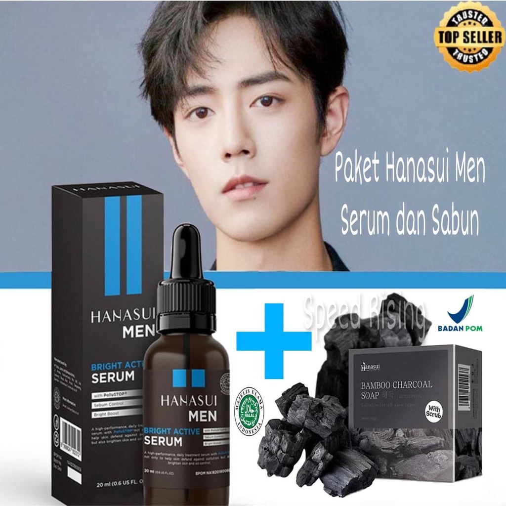 SKINCARE VIRAL PRIA!!! 2in1 Paket Skincare BPOM Hanasui Men Bright Active Serum Pemutih Kulit Wajah Ampuh Permanen Cream Pemutih Kulit Wajah Penghilang Jerawat Pria Sabun Pemutih Kulit Wajah Pria BPOM Cepat Halal Pemutih Kulit Wajah Glowing Cepat Pria