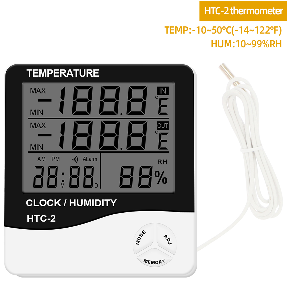 HTC-2 Thermometer Hygrometer Digital Higrometer Termometer Ruangan Clock Temperature Humidity