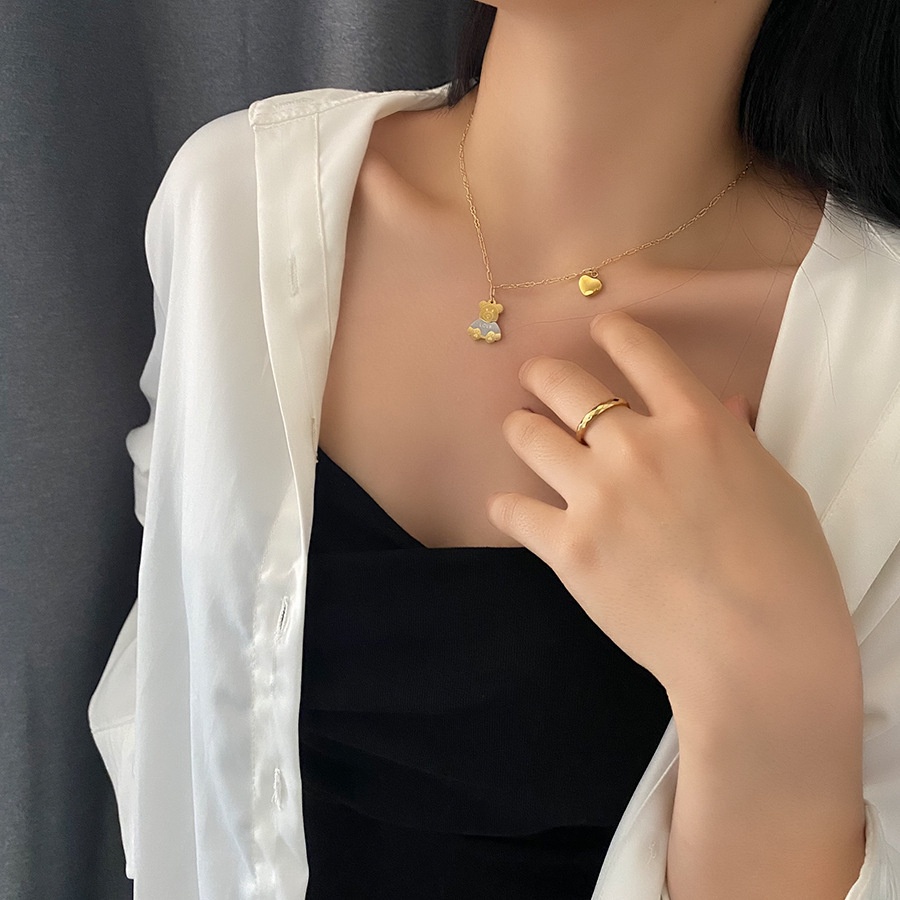 Enxi Kalung Emas Asli Kadar 375 Kalung Beruang Cinta Lucu Wanita N-22075