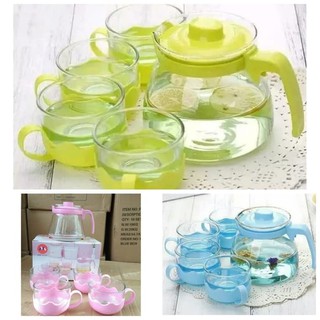 Tea Pot Set 5 in 1 Tempat Minum Teh Teko Set Cangkir Kaca Tea Pot Set 5 in 1 Tempat Minum Teh Teko Set Cangkir Kaca