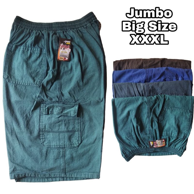 Celana Pendek Pria Jumbo Cargo Polos Bahan Semi Levis