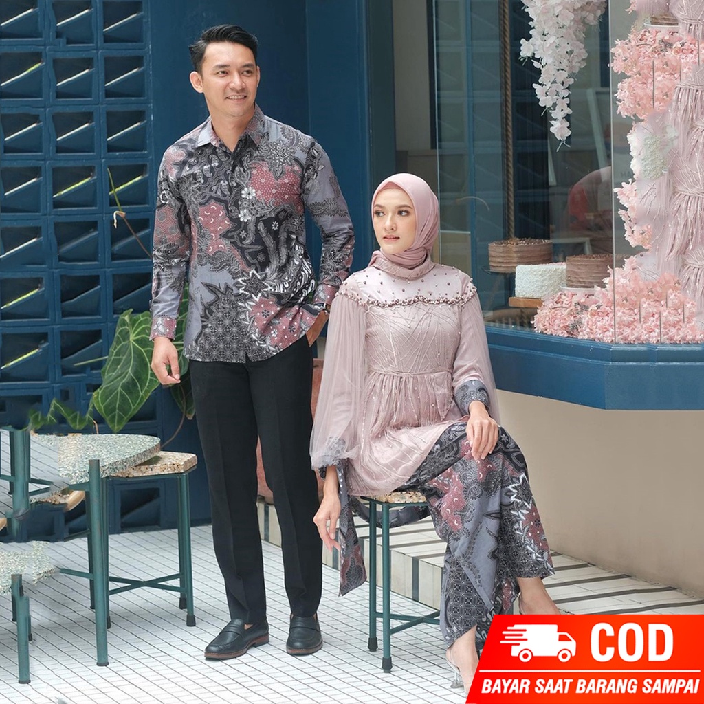 AZKANABATIK SOLO Batik Kebaya Couple Kasandra Tille mutiara | Couple Tunangan | Kebaya Wisuda | Kebaya Kondangan | Kebaya Brukat untuk Pesta