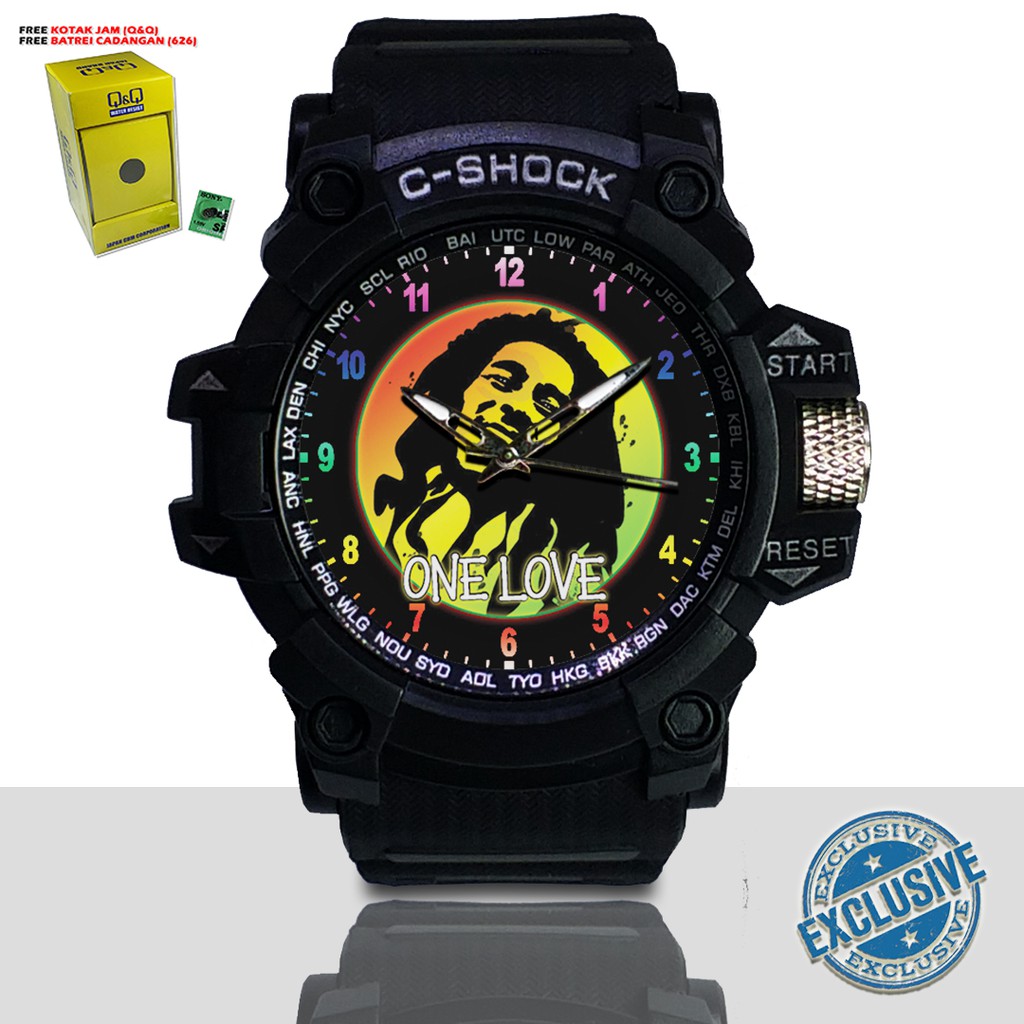 (EXCLUSIVE ) JAM TANGAN BOB MARLEY WATER RESIST FREE BOX DAN BATREI - NO.1