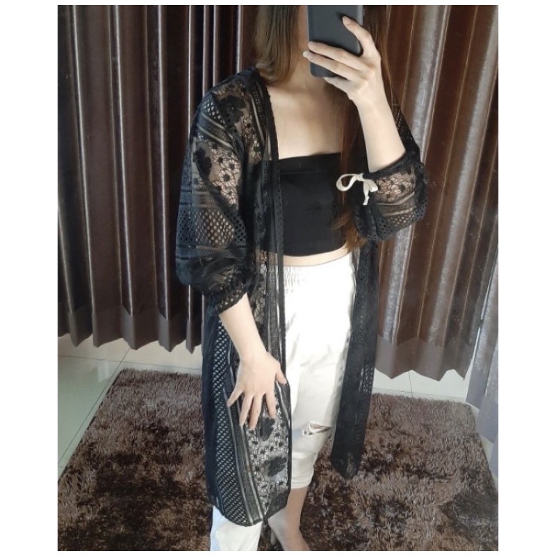 lace outer brokat cardigan premium