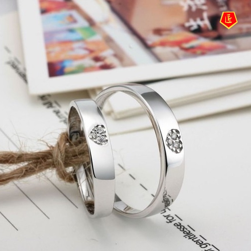 [Ready Stock]Korean Style Simple Silver Heart-Shaped Diamond Couple Rings
