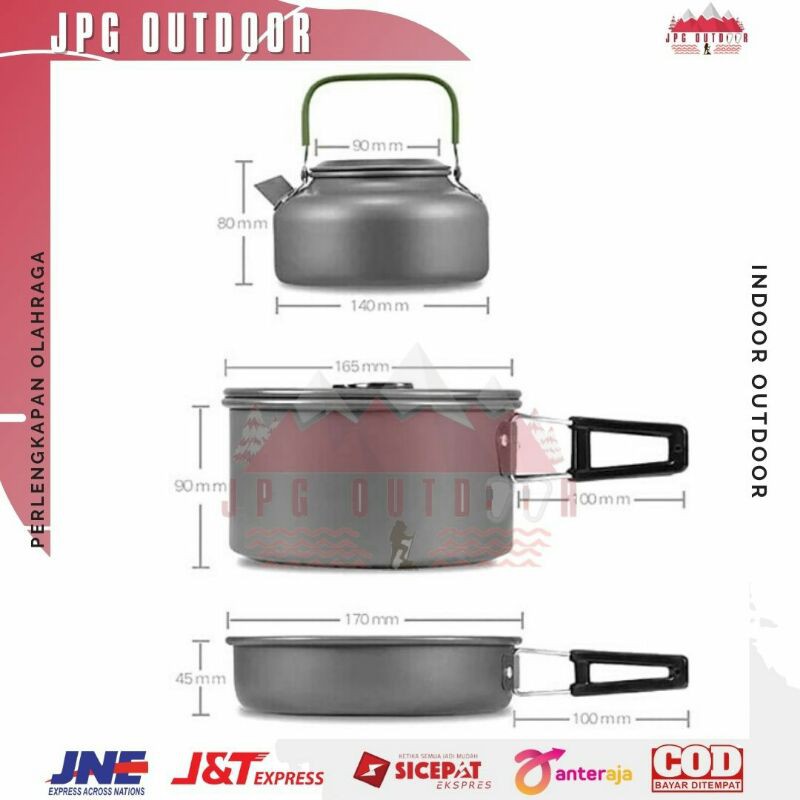 Cooking Set DS 308 Nesting DS308 Plus Teko Teapot Kettle Alat Masak Camping Outdoor Portable