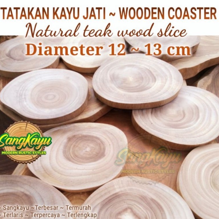 Tatakan kayu jati natural diameter 12-13cm tatakan panci properti foto