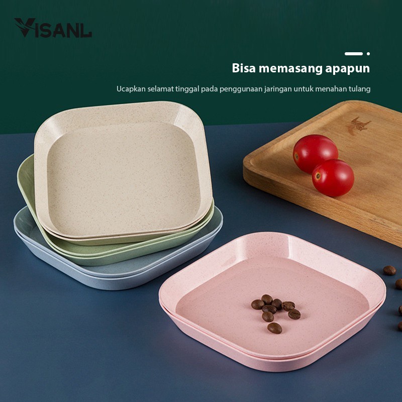 4 In 1 Square Plate Dinner Piring KECIL Makan Bentuk Kotak Wheat Straw Square Plate Warni Set