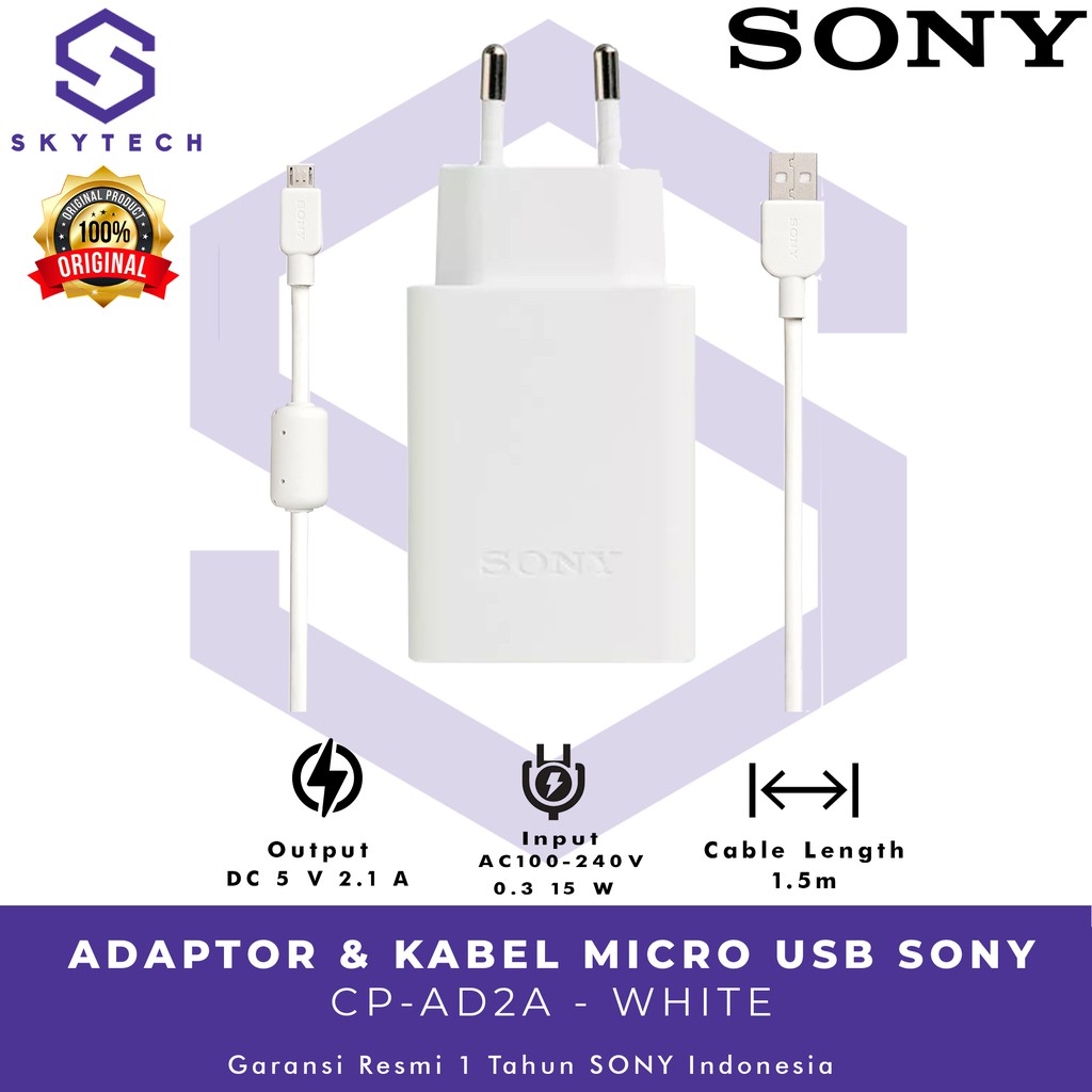 CHARGER ADAPTOR SONY CP AD2A WHITE ORIGINAL GARANSI RESMI