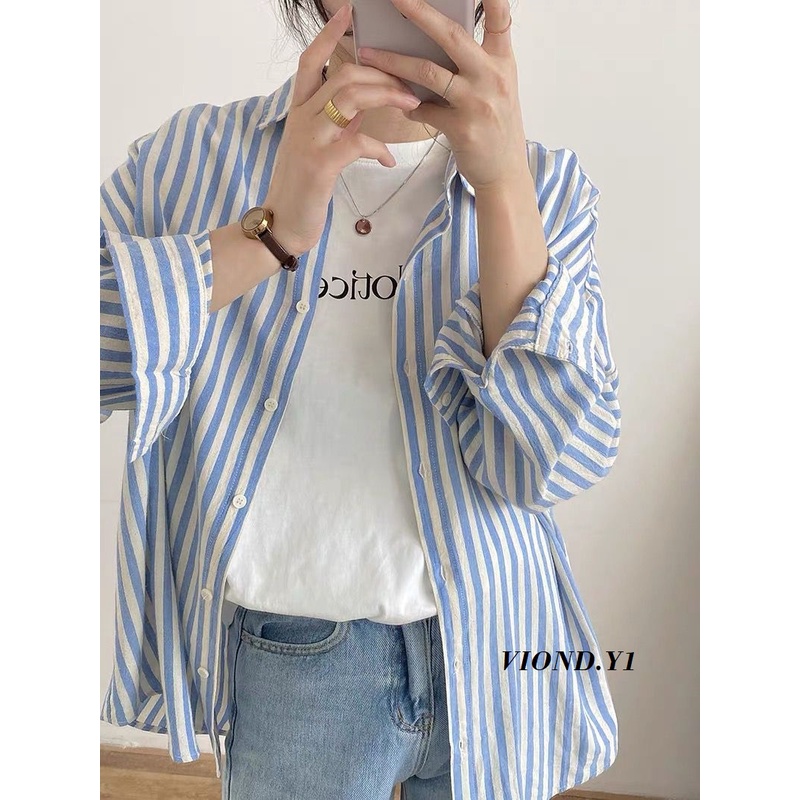 Kemeja Salur Wanita / Kemeja Korea Lengan Panjang / Kemeja Wanita Import 112