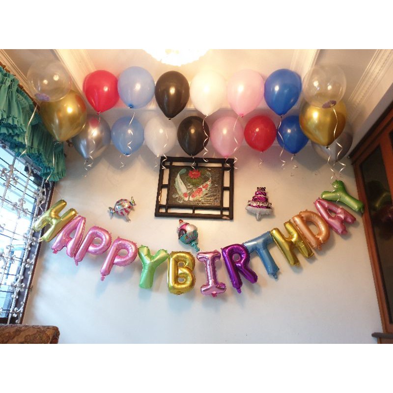 Dekorasi Pesta Ulang Tahun Balon Huruf Happy Birthday Balon Warna Merah Pink Hitam Putih Biru Bogor