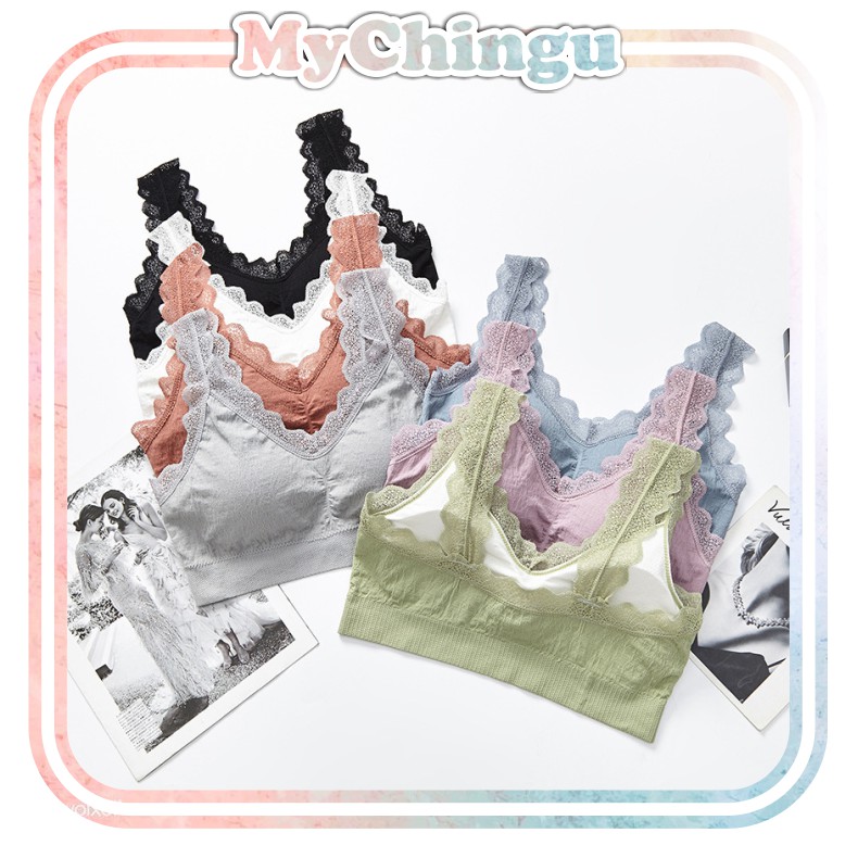 ❀ Chingu ❀ PW102 COD Bra Fashion Renda Cantik Wanita Tanpa Kawat Nyaman Pakaian Dalam Import Surabaya