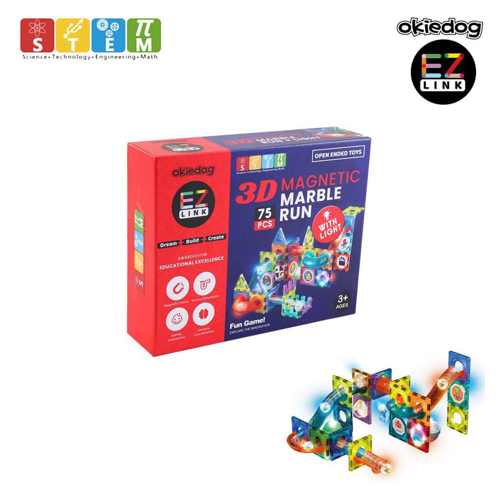 Okiedog EZLink 3D Magnetic Marble Run with Light 75PCS