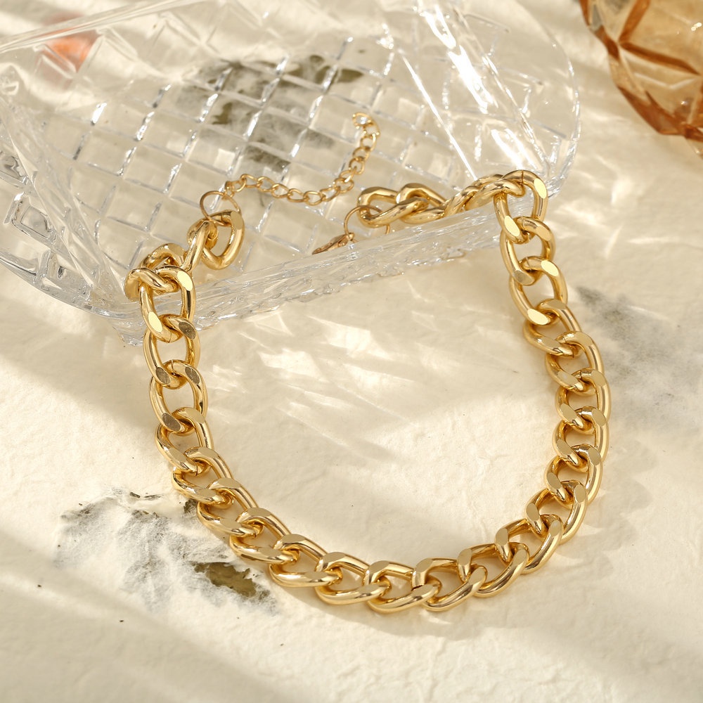 IFYOU Kalung Choker Rantai Tebal Warna Emas Gaya Korea Retro Untuk Aksesoris Perhiasan