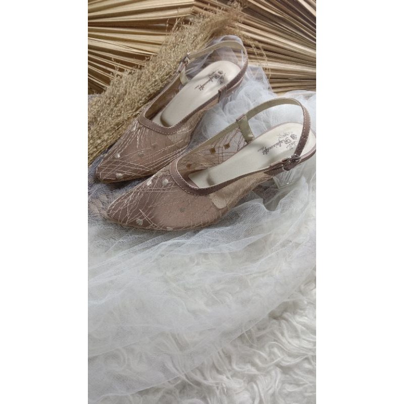 clarisaa mocca Lace brukat 5cm hak kaca