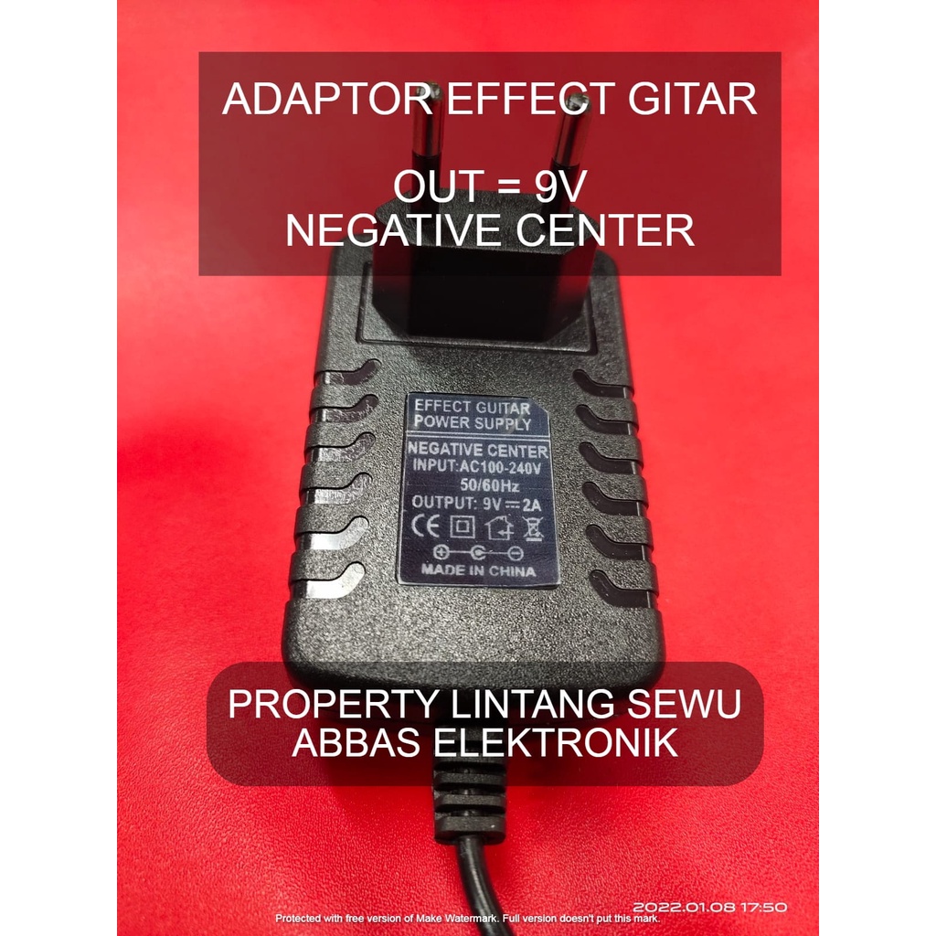 ADAPTOR POWER SUPPLY EFFECT GITAR 9 VOLT NEGATIVE CENTER