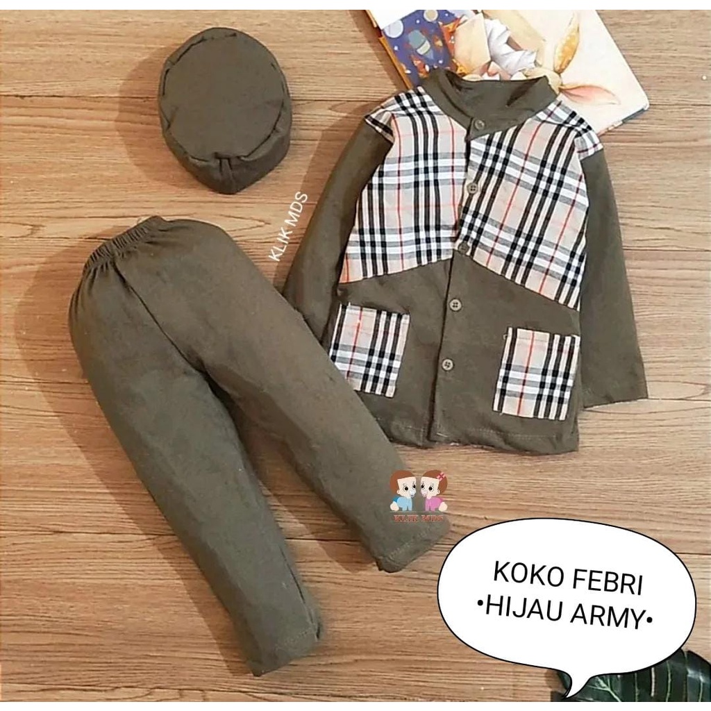 Baju Koko Anak Bayi Laki-Laki Usia 3 Bulan-2 Tahun Motif Koko Febri Free Peci