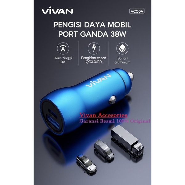 Vivan VCC04 Dual Port USB-C USB-A Fast Charging Car Charger Mobil 3.0