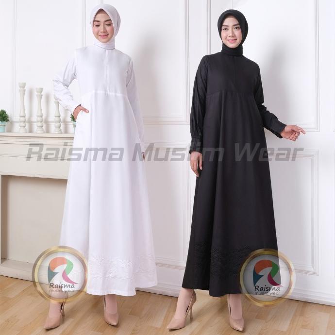 GAMIS PUTIH BORDIR BAHAN KATUN TWIL / BAJU GAMIS PUTIH PUTIH CANTIK