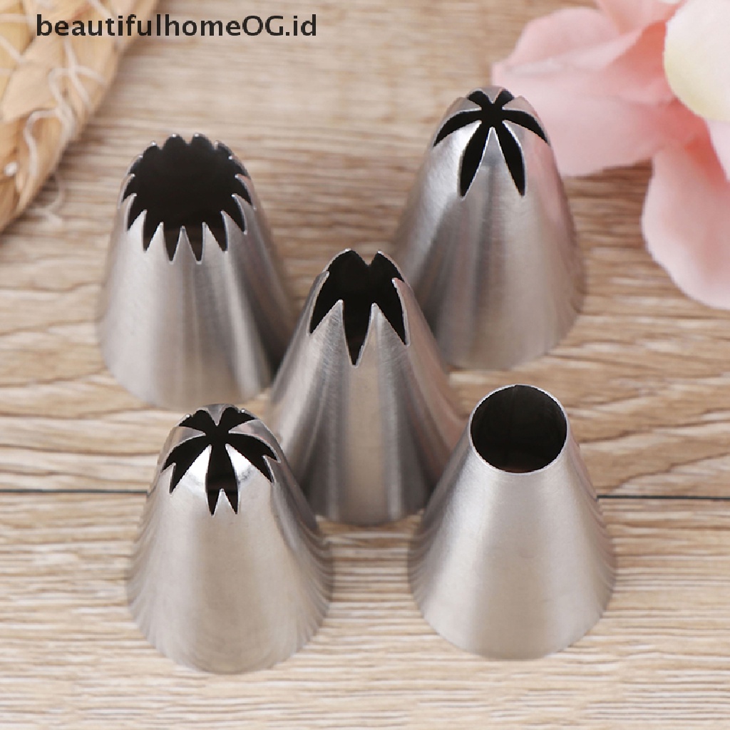 5pcs / Set Nozzle Icing Piping Bahan Stainless Steel Untuk Membuat Cupcake