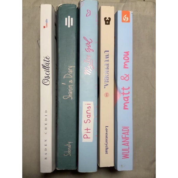 preloved oscillate,shanin’s diary, my ice girl, uwuphobia, matt & mou (harga bisa nego tipis)