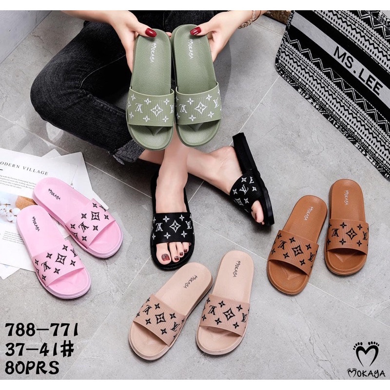 Sandal Slop Motif LV Tebal BEST SELLER Mokaya 788-771 dan 788-606