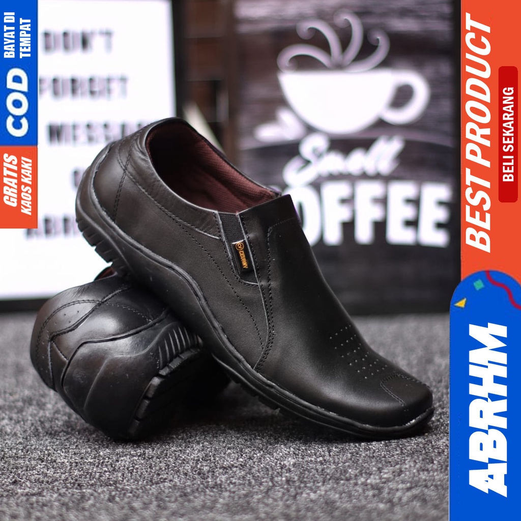 Sepatu Formal Pantofel Kerja Kulit Asli Hitam Pria ABRHM BADIL