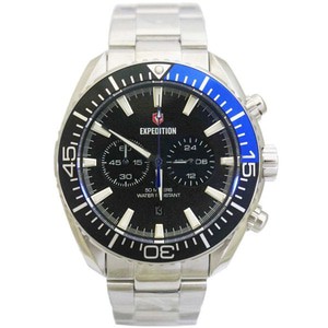 Jam Tangan Pria Expedition E 6735 Rantai Silver Plat Hitam Original