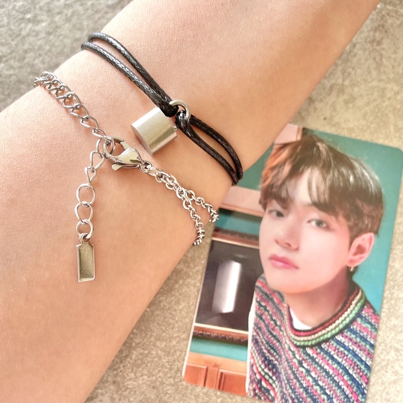 (PROMO 1 SET) Gelang Tali Gembok Rantai Taehyung V BTS  Anti  karat Padlock Bracelet Korean Wanita