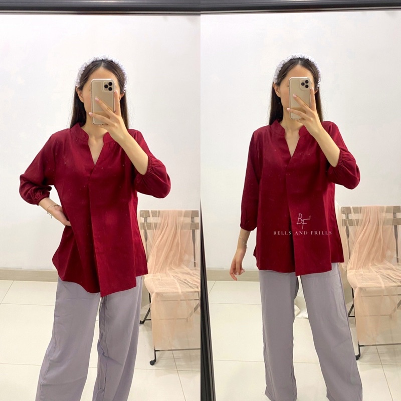 FERO Blouse Kerah Wanita / V-Neck Blus Formal Korea / Atasan Formal Wanita 0394