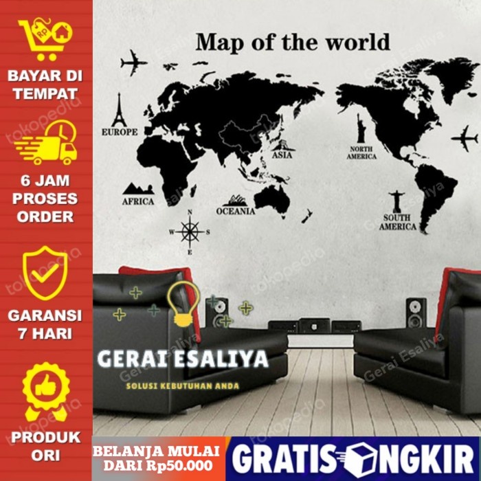 Sticker Wallpaper Dinding World Map Living Room Decoration - Y1803