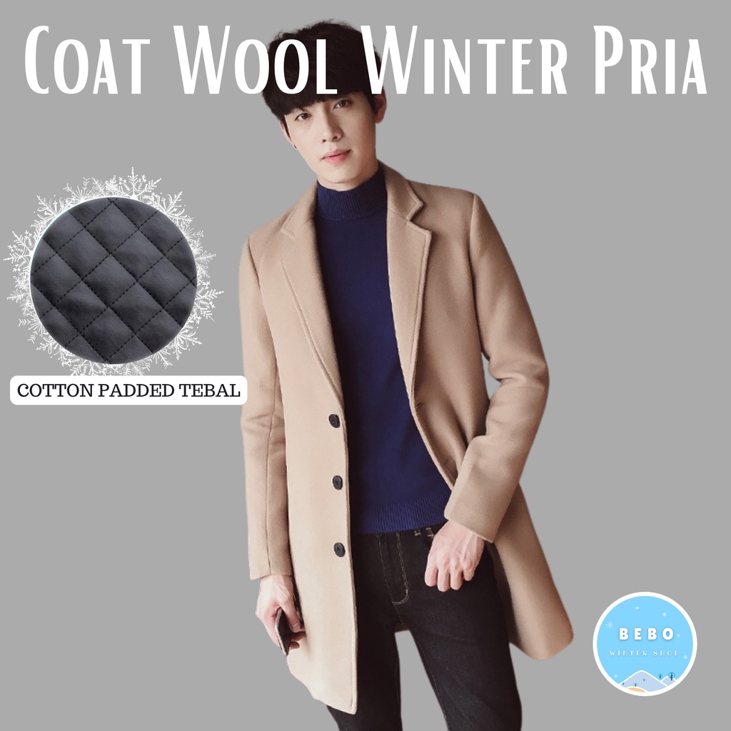 Jaket jas blazer pria bahan wol  Woolen Long coat for men