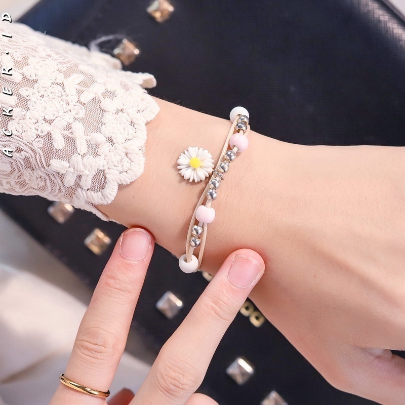 [ACKER] Ulzzang Gelang INS Wanita Perhiasan Hot Pink Gaya Manis Lucu Daisy Liontin Gelang Grosir Pabrik