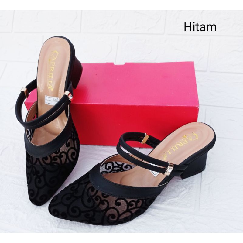 (SIAP KIRIM) Sandal slop brukat hak tahu sandal kondangan sandal pesta