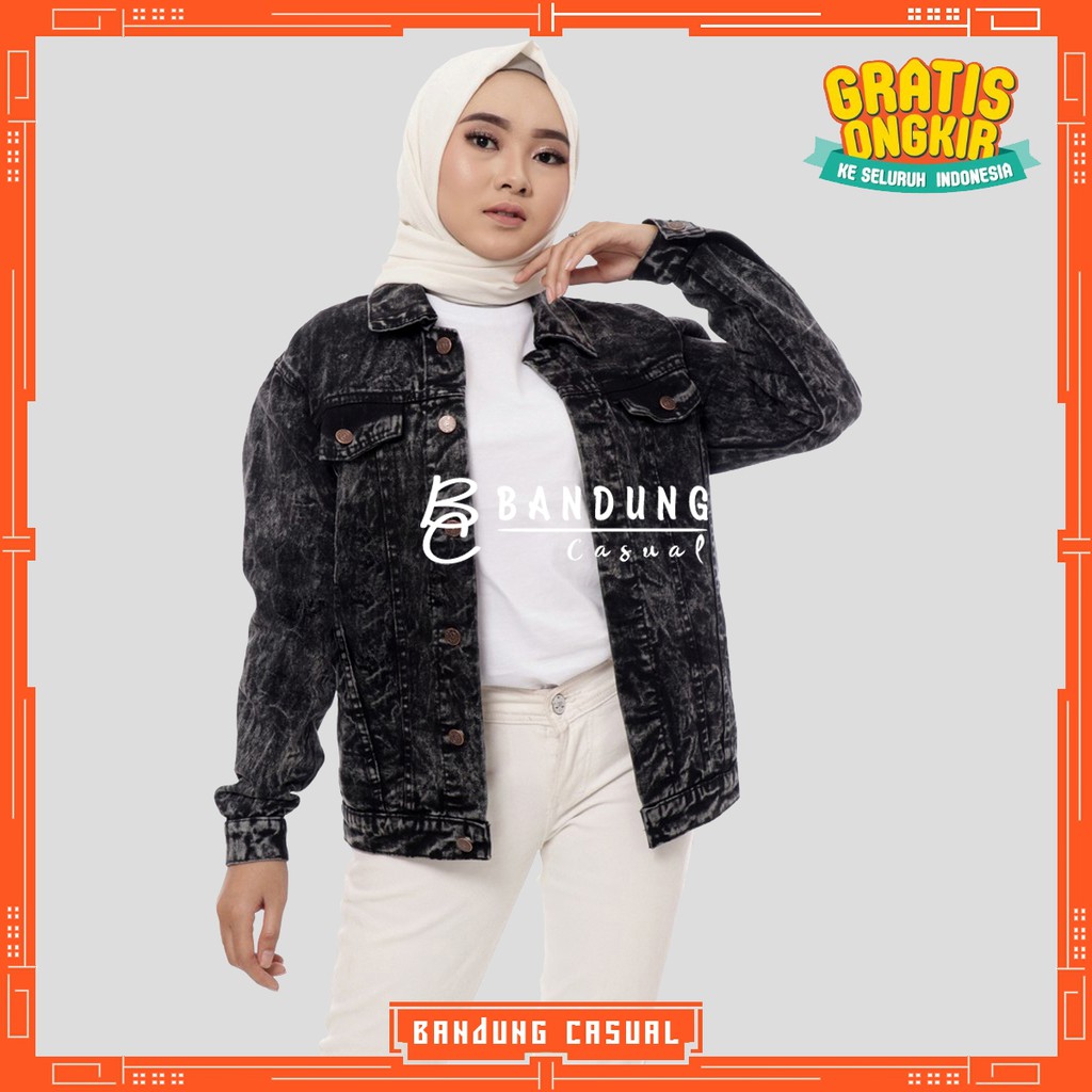 Jaket Jeans Wanita Kekinian Sandwash Hitam