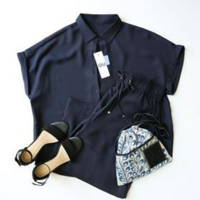 Kemeja Wanita GU by Uniqlo Airy Short Shirt - Baju Kemeja Wanita Lengan Pendek Polos Original-4