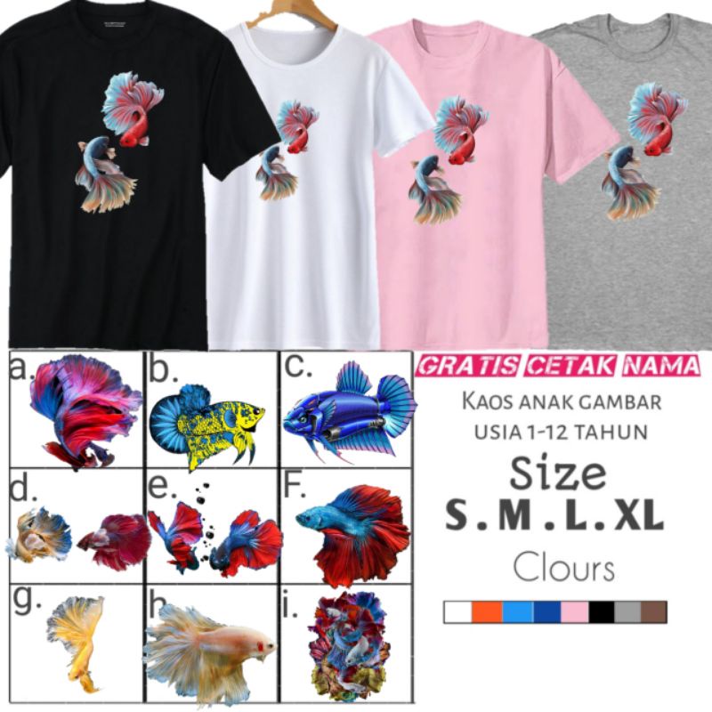 kaos ikan cupang anak/kaos ikan hias cupang/baju ikan hias/kaos ikan cupang