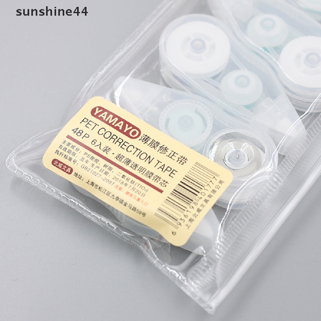 Sunshine 6pcs / lot Correction Tape Kertas Putih Panjang 8m Untuk Sekolah