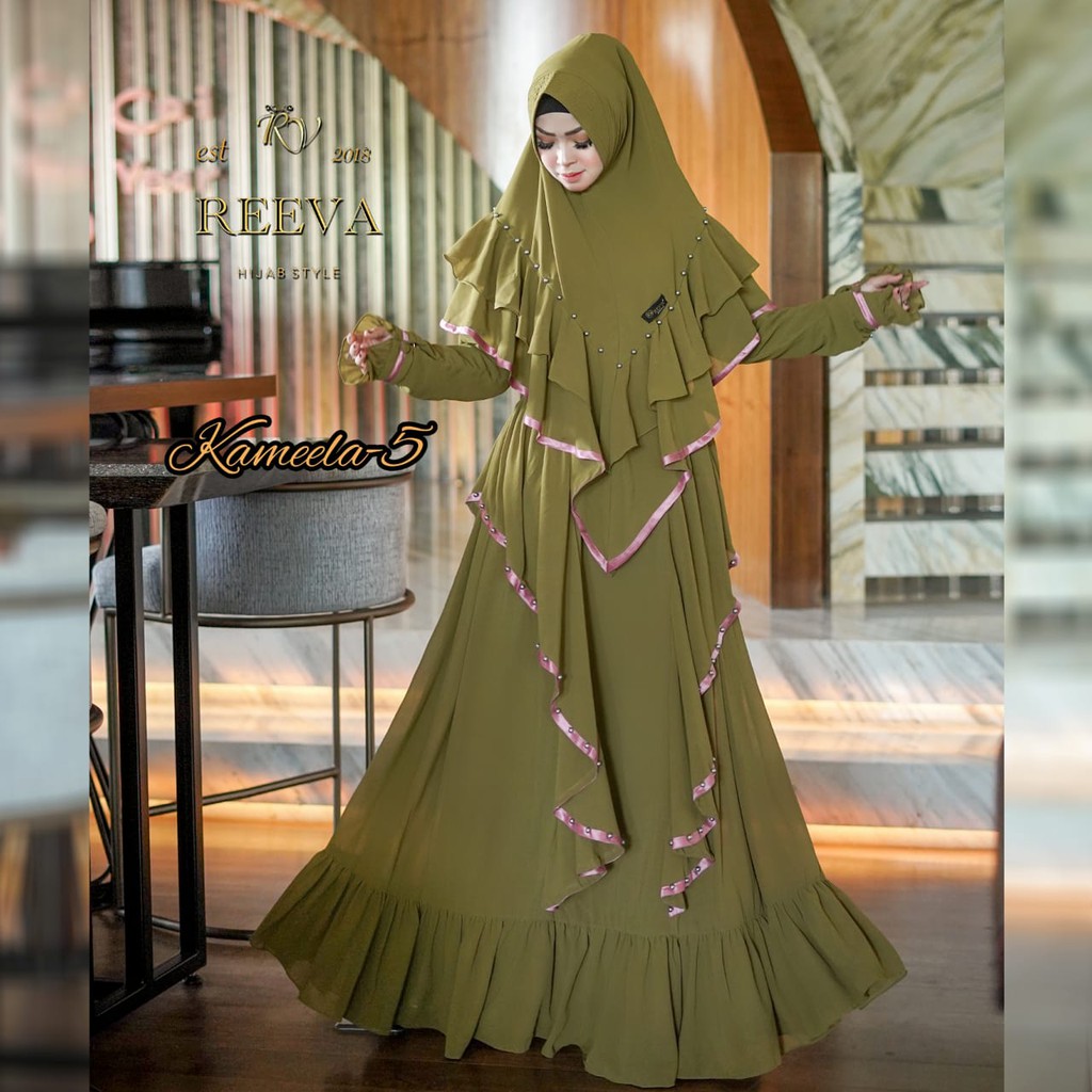 Reeva Hijab - Gamis Syari Kameela 5 bahan Ceruty Babydoll Full furing Ld 110cm Pb 142cm