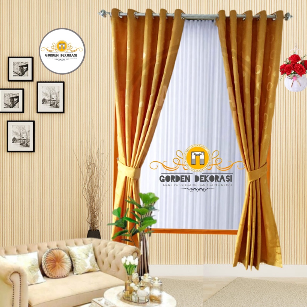tirai gorden blackout polos polkadot murah kuning ungu merah coklat hijaau