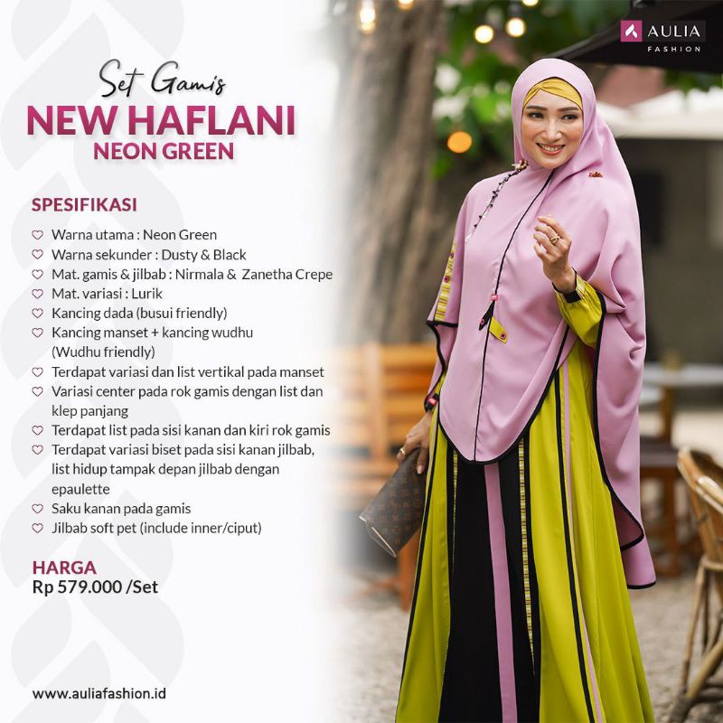 New Haflani Neon Green Set Gamis Aulia